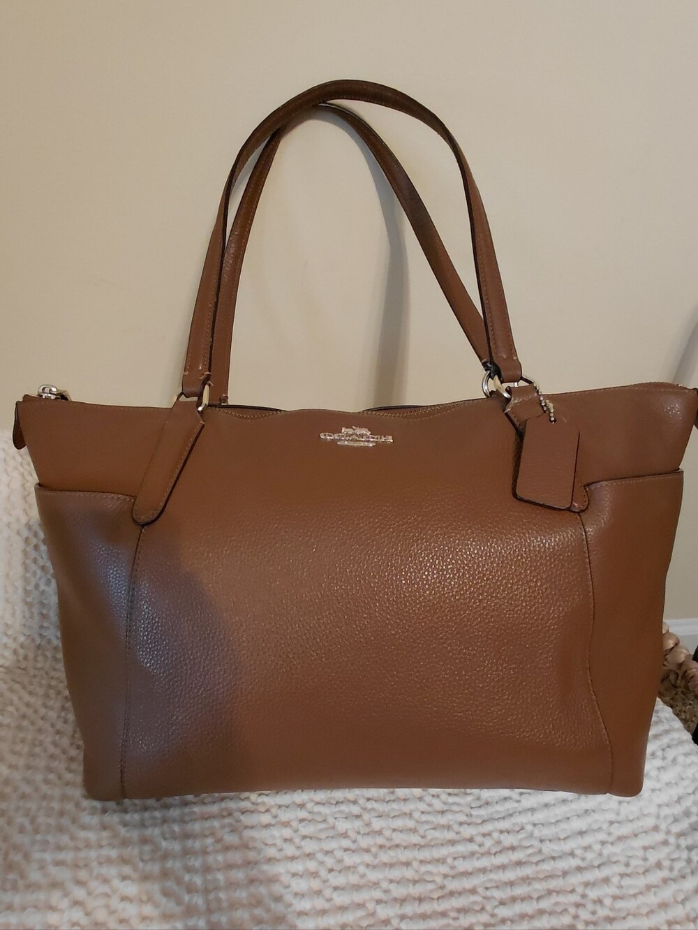 Coach Cognac Pebble Leather Brown Tote Gold Hardware Purse Bag - Picture 1 of 12